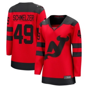 New Jersey Devils Ryan Schmelzer Official Red Fanatics Branded Breakaway Women's 2024 Stadium Series NHL Hockey Jersey