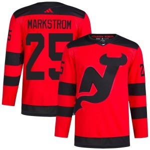 New Jersey Devils Jacob Markstrom Official Red Adidas Authentic Adult 2024 Stadium Series Primegreen NHL Hockey Jersey